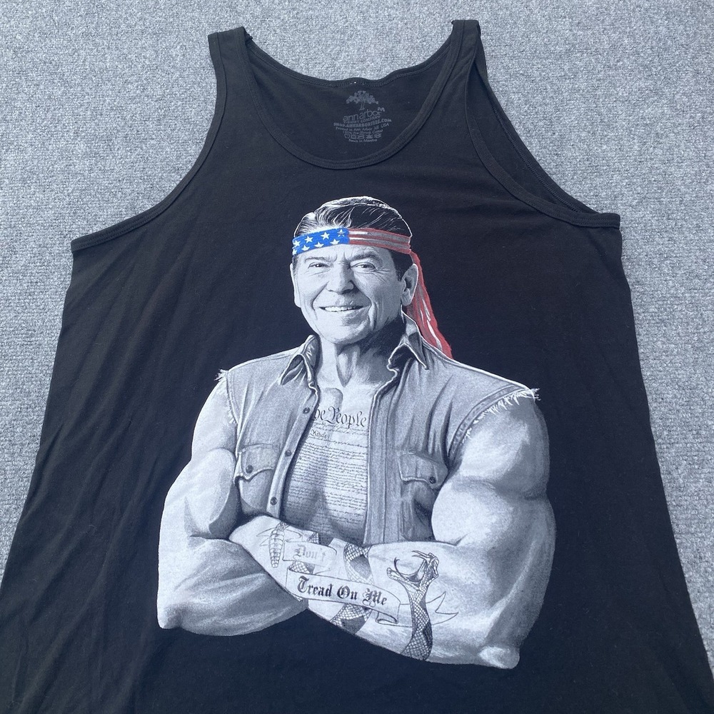 Ronald Reagan Tattoos Bandana Patriotic Biker President USA Mens Sz Med Tank Top